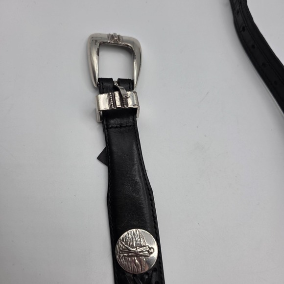 BRIGHTON ONYX Leather Belt Golf Mens Silver Buckle Western Style Size 36 Black - Picture 11 of 13